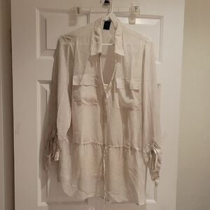 Calvin Klein Tan and White Blouse